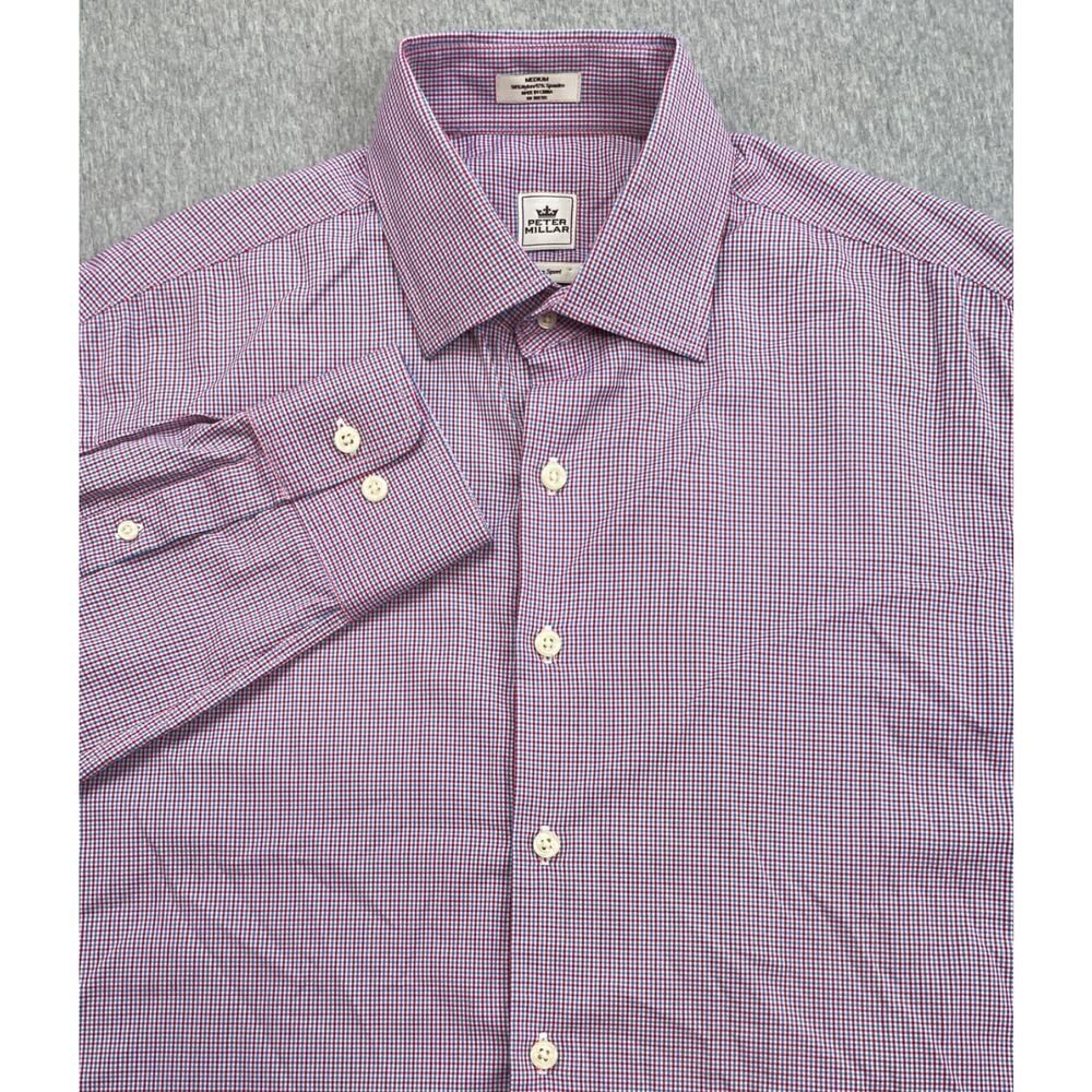 Peter Millar Shirt Mens Medium Houndstooth Plaid‎ Performance Stretch Button Up